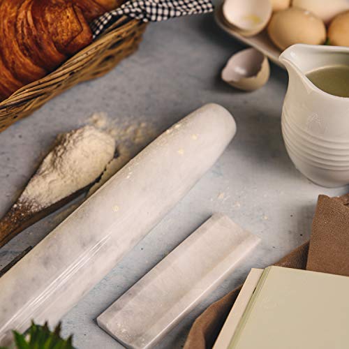 Marblous Krafts Marble 12.5 inches French Shape Rolling Pin Great Gift for Bakers | Multi-color Marble Rolling Pin and Rolling Pins for Baking, Baking Accessories or Dough Roller for chef. (White)
