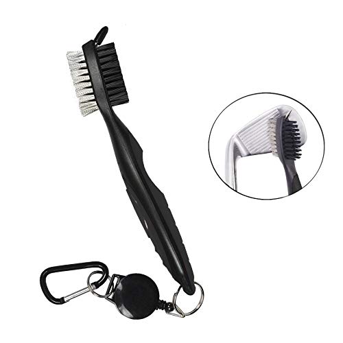 halomy Golf Club Brush und Club Groove Cleaner, Nylon & Steel Brush mit 2 Ft Einziehbare Zip-Line und Aluminium Karabiner, Leichtes, ergonomisches Design und leicht an Golf Club Bag (schwarz)