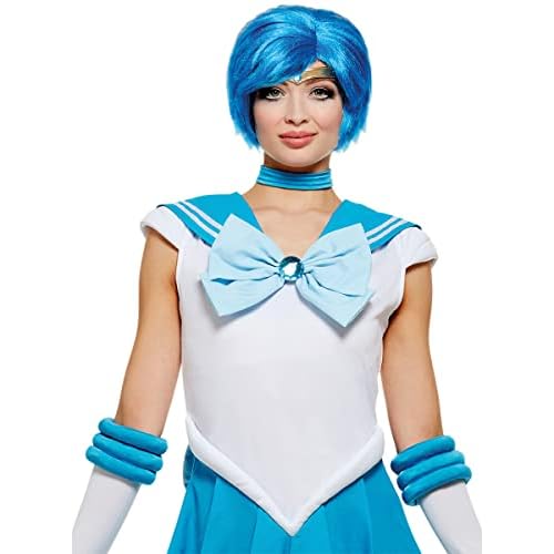 Funidelia | Peluca de Mercurio - Sailor Moon Oficial para Mujer Anime, Cosplay, Bunny Tsukino, Dibujos Animados - Color: Azul, Accesorio para Disfraz - Licencia: 100% Oficial