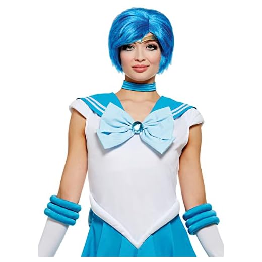 Funidelia | Peluca de Mercurio - Sailor Moon Oficial para Mujer Anime, Cosplay, Bunny Tsukino, Dibujos Animados - Color: Azul, Accesorio para Disfraz - Licencia: 100% Oficial