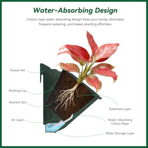 Lot de 3 pots de fleurs muraux à suspendre, jardinière verticale autonome - 6
