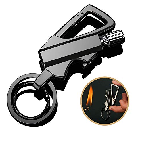 EDAHBJNEST5MK Mechero de Gasolina Partido de Metal Encendedor, Encendedor de Fuego, Llavero y abrebotellas, Camping Match, Partidos eternos, Partidos permanentes (Black)