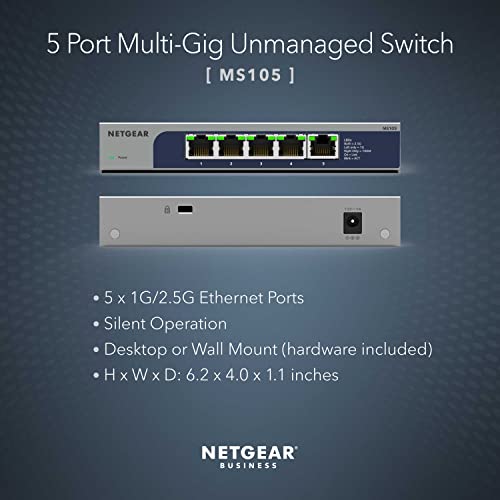 Image of NETGEAR 5-Port Multi-Gigabit Ethernet Unmanaged Network Switch (MS105) - with 5 x 1G /2.5G, Desktop or Wall Mount