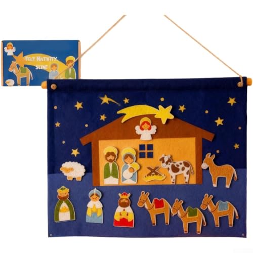Set di decorazioni da parete in feltro per presepe per narrazione interattiva in famiglia e giochi educativi con figure in feltro progettate per un facile posizionamento e un uso creativo