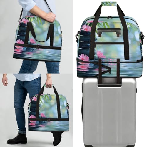 Large Weekender Overnight Bags Flower Japanese Lake Travel Duffel Bag for Women Men Gym Bag With Shoe Compartment Foldie Travel Tote Bag Carry On Personal Item Bag for Travel Gym Sports 7