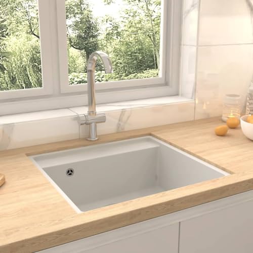 Snsowed Fregadero de Cocina con rebosadero Granito, Mueble Pila Lavadero, Pila Fregadero Cocina, Fregadero sobre Encimera, Picas De Cocina, Fregadero Baño Encimera, Blanco