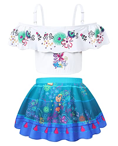 Image of Jurebecia Girls Princess White Swimwear Adventure Bathing Suit Tankini Swimsuit 2 Pieces Bikini Set White Size 10 /9-10Years