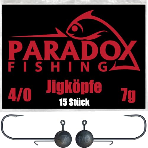 Paradox Fishing Jigköpfe Set 15x 7g 4/0 - Jig Köpfe Gummifisch mit Jighead für Gummifische Zander Angelzubehör