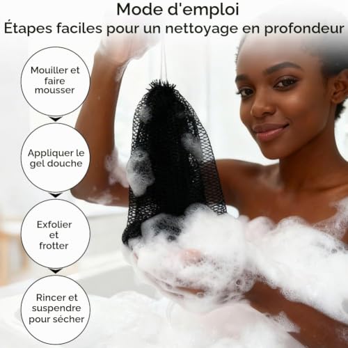 AOOSA Filet de Douche Africain, Éponge Filet Africain à Séchage Rapide-Noir – vue 5