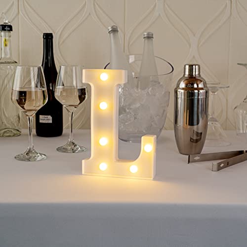 Image of Restaurantware Illumify 5.9 x 1.2 x 8.7 Inch Light Up Letter 1 Durable Marquee LED Light - Letter L Touchproof White Plastic Party Light Keyhole Slot For Parties Weddings Or Special Events