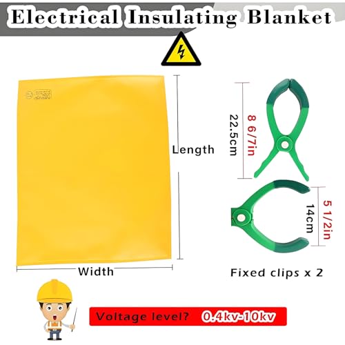 Générique Tapis de sécurité Haute Tension pour électriciens, Couverture Isolante en résine avec 2 Grandes Pinces, 100 x 200 cm (3,3 x 6,6 pi), 1 000 V, Protection Durable