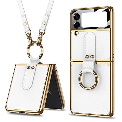 Coque Samsung Galaxy Z Flip 3 4 protection rigide cuir anneau support