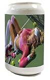 Spardose Sparbüchse Geld-Dose Wiederverschließbar Farbe Weiß Pin Up Erotik Tennis Keramik Bedruckt