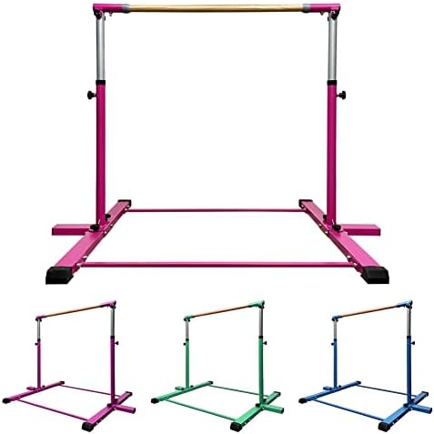GLANT Gymnastic Kip Bar,Horizontal Bar for Kids Girls Junior,3' to 5' Adjustable Height,Home Gym Equipment,Ideal for Indoor and Home Training,1-4 Levels,300lbs Weight Capacity (Pink)