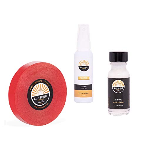 Hair Replacement Kit - Hair Tape Roll, Bonding White Wig Glue, Ultimate Alcohol Residue Remover (Liberty Red) #TOP17