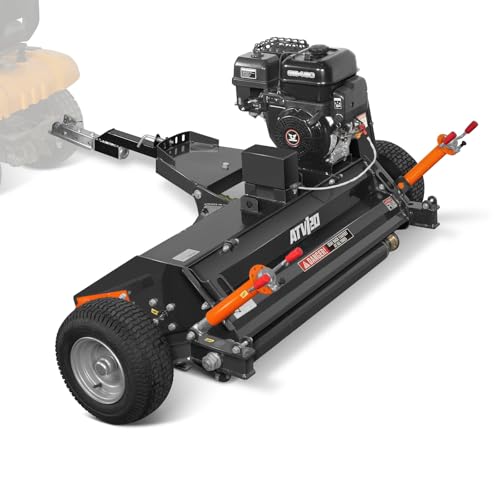 MechMaxx 48 inch Working Width Tow-Behind ATV Offset Flail Mower, ZONSEN 459cc 15HP Electric Start Gasoline Engine, 0.4in-2.5in Cutting Height,28pcs Hammers,Model ATV120