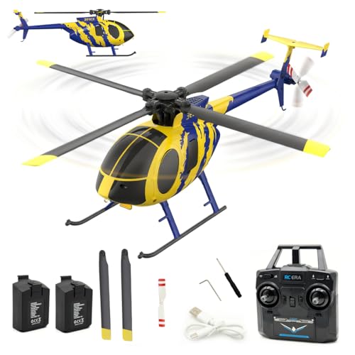 rcxperts RC ERA C184 MD500 RC Helicopter, 2.4G 4CH Single-Propeller RC Helicopter with 6-Axis Gyro & One-Key Takeoff/Landing & Optical Flow Positioning for Adults & Beginners - 2 Battery