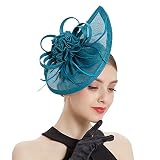 LATIMOON Fascinators for Women Derby Pillbox Hat Cocktail Tea Party Feather Headband Peacock Blue
