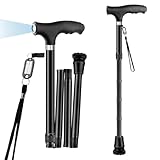 Faltbarer Gehstock mit Licht, OOCOME Faltbare Gehstöcke für Männer & Frauen Senioren Gehhilfen Zusammenklappbarer Gehstock mit Rutschfester Basis Einstellbare Höhe 77cm-90cm