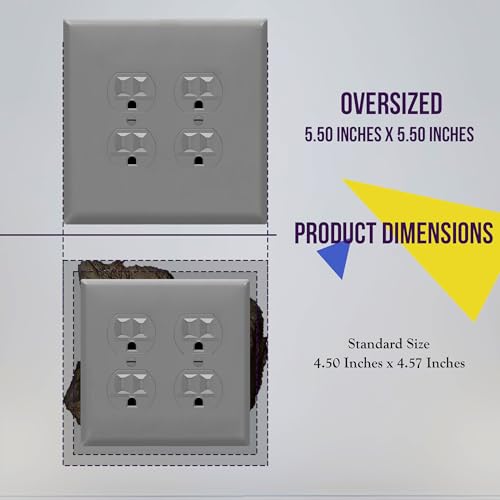 Image of ENERLITES Double Duplex Receptacle Cover, Two Gang Outlet Wall Plate, Oversized 2-Gang 5.5 inch x 5.5 inch, Unbreakable Polycarbonate Thermoplastic, UL Listed, 8822O-GY, Gray
