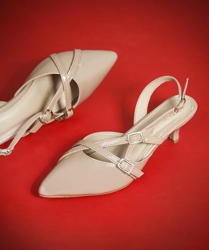 Image of JM LOOKS Kitten Heels for Women Pointed Toe Pumps Low Heel Slingback Heels with Buckle Dress Shoes for Dating Party Working