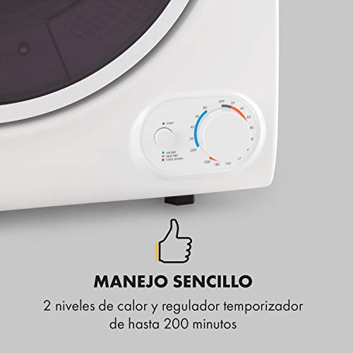 Klarstein-Jet-Set-4000-Secadora-de-ropa-Carga-frontal-Potencia-1400-W-Independiente-EEC-C-4-kg-Resistencia-de-PTC-Calor-de-hasta-60-C-Programable-de-20-a-200-minutos-Compacta-Blanco