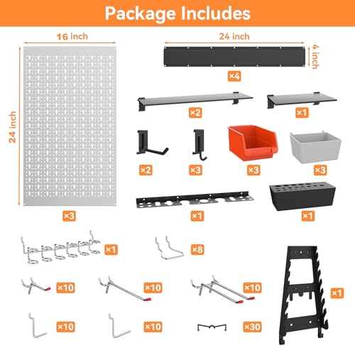 WALMANN 113PCS Pegboard Wall Tool Organizer Kit with Pegboard Hooks, Bins, Pegboard Tools Storage System for Garage, Modular Peg Board, Tools Organizer Board with Hooks(Grey)