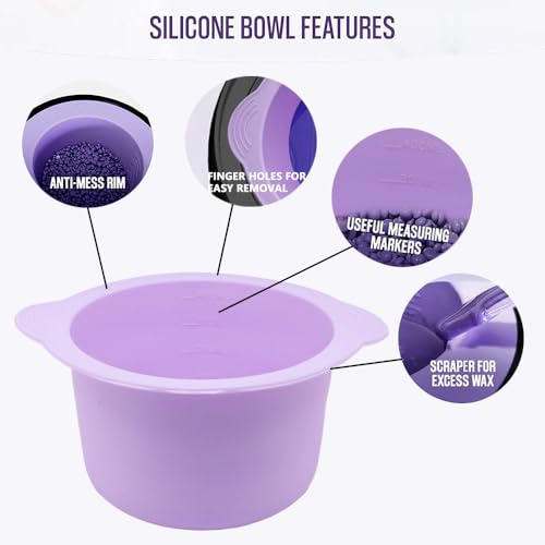 Image of Silicone Wax pot Liner, Silicone Wax Bowl Warmer liner, Non-Stick Melt Pot Replacement, Reusable Melt Liner with 50 Pcs Waxing Sticks Body Hair Removal 14 oz Purple