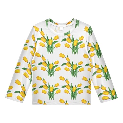 Yellow Tulips Flower Boy's Rash Guard Swim Shirt Long Sleeve Sun Shirt for Toddler Kid UPF50+ 3T
