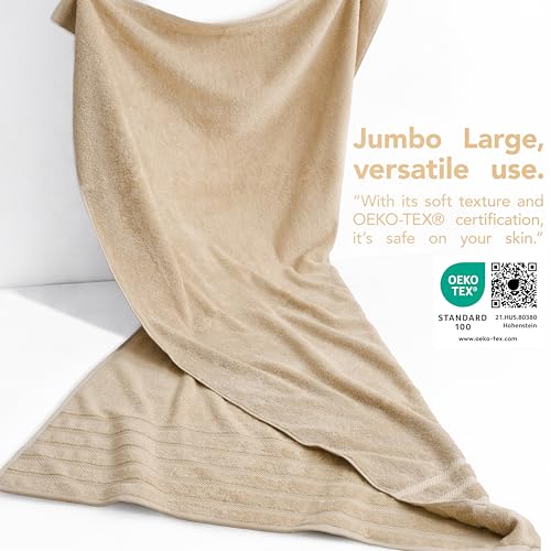 American Soft Linen 35x70 Jumbo Large Bath Towel, 600 GSM 100% Cotton Turkish Bath Sheet, Oversized Luxury Bath Towel for Bathroom Beach and Pool, Beige - Thumbnail 3