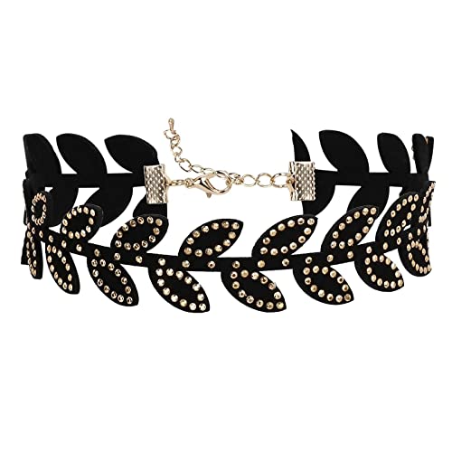Agobel Collier Choker, A Bijoux Femme Velours Rivets en Forme De Feuille Collar Necklaces Or Noir Style4 Bijoux Femme Cadeau Cover