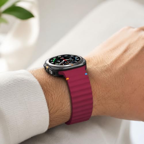 Compatible with Samsung Galaxy Watch8 Classic 46mm / Watch8 44mm / 40mm xDfind Wavy Grain Stitched Silicone Watch Band, Size:L(Wine Red)