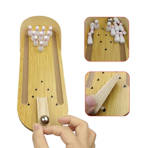 image for Pinkiwine Tabletop Mini Bowling Game Set Wooden Desk Toys for Men Adul