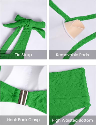 Image of Blooming Jelly Womens High Waisted Bikini Set Tie Straps Jacquard Swimsuit