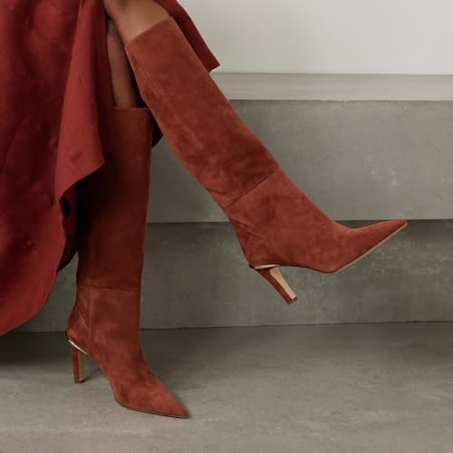 Knee High Boots Women Pointed Toe Suede High Boots Wide Calf Pull On Comfortable Fall Tall Boots for Women 20252