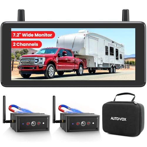 Auto-Vox Wireless Backup Camera Magnetic:7.2" 1080P Split-Screen DVR Monitor,Dual Camera,6600mAh Long-Life Rechargeable Battery,Trailer Camera with IR Night Vision for RV,Truck