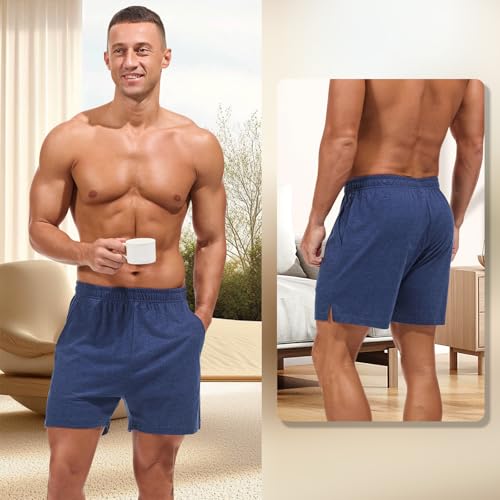 Image of AMY COULEE Mens Lounge Shorts 4 inch Pajama Lightweight Cotton Sleep Bottoms with Pockets