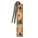 Peacock Feather - Peacock - Wooden Bookmark with Green Suede Tassel