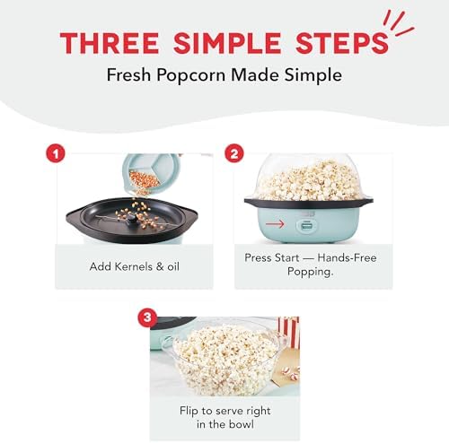 Dash SmartStore Deluxe Stirring Popcorn Maker - Hot Oil Electric Popcorn Popper with Butter-Warming Tray, Clear Serving Bowl, Storage Lid & Measuring Cup - 24 Cups, Aqua - 3