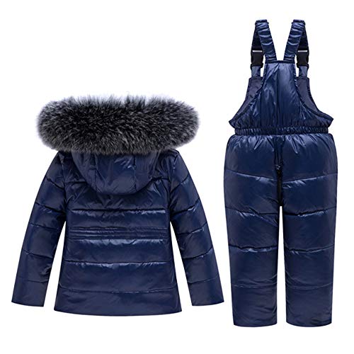 Jeleuon Boys Girls Winter Warm Hooded Fur Trim Soild Zipper Snowsuit Puffer Down Jacket With Snow Ski Bib Pants Set #TOP1