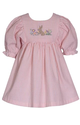 Bonnie Jean Girl's Easter Dress - Peach Stripe Bunny Dress for Baby Toddler and Little Girls
