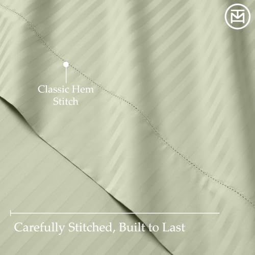 Image of Threadmill 600TC Cotton Full Sheet Set, Sateen, Damask Stripe, Sage Green
