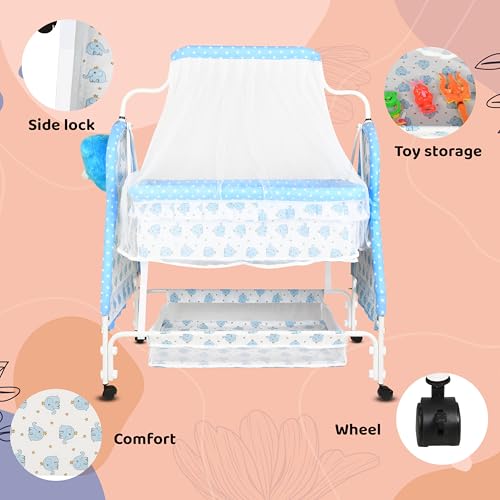 Image of Baby Cradle Swing with Polka Dot Pattern,Portable Foldable Design, Indoor Nursery Furniture (Blue 2)