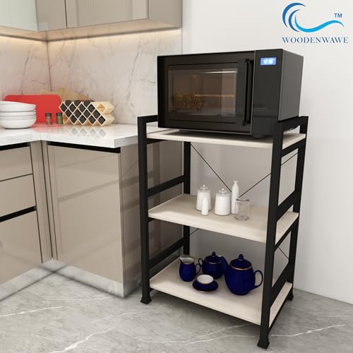 Image of WODENWAWE Multipurpose Microwave Oven, OTG Stand, Kitchen Storage Shelf, Microwave Oven Platform Rack, Top Color-Brown, Size-60x39.5x90CM (WW-12B) (White)