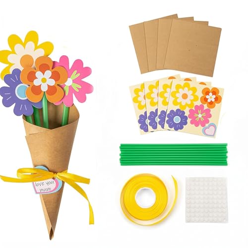 6 Stück DIY Blumenstrauß Bastelset – Papierblumen & Grußkarten Bastel-Set
