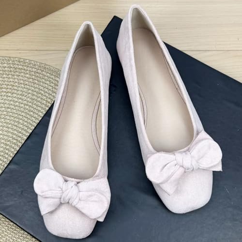 WENJIAZHIZHI Women's Bow-Knot Square Toe Ballet Flats Elegant Wedding Dressy Flat Shoes Comfortable Flat Shoes Female Slip-Ons Loafers2