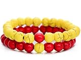  Freesom Lot de 2 Bracelet Distance Couple Amoureux pour 2 Aimant Perles Pierre Homme Femme Boules Elastique Bijoux Fantaisie Cadeau Anniversaire Noël Pas Cher (Jaune Rouge)