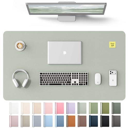 Image of YSAGi Leather Desk Protector, Office Mat, Large Mouse Mat, Non-Slip PU Leather Blotter, Laptop Desk Mat, Waterproof Writing Pad for Office and Home(Grayish Green, 40 inch x 24 inch)