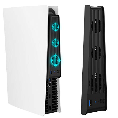 KIWISMART PS5 Accessories Cooling Fan with External USB, 3 Fans Cooler Compatible with PS5 Digital Edition/Ultra HD for PS5 Console
