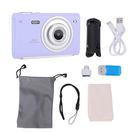 Cámara Digital 4K 64MP Compacta con Zoom 16X y Autoenfoque - Vídeos Ultra HD, Antivibración y Flash para Vlogs y Fotografía en Viajes y Ocio (Púrpura)